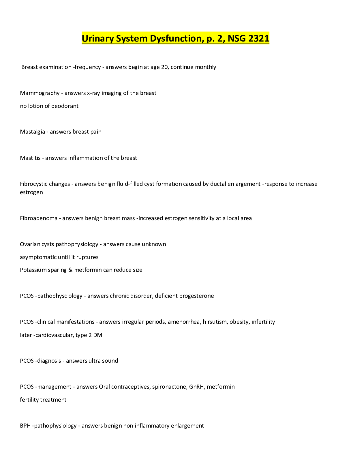 Preview image of Urinary System Dysfunction, p. 2, NSG 2321 document